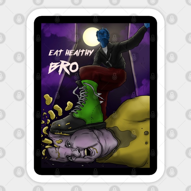 Eat Healthy Bro - Chips Explode Sticker by Blue Broccoli Apparel